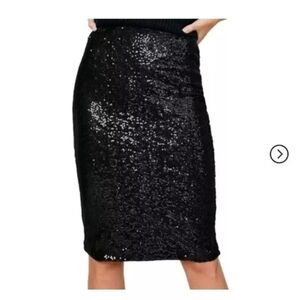 Bebe Skirt Women Sz 8 Black Sparkly Sequins Cocktail Midi  Slit Back Summer